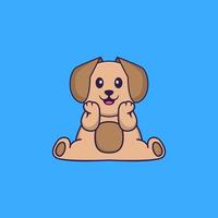 chien mignon est assis. concept de dessin animé animal isolé. peut être utilisé pour un t-shirt, une carte de voeux, une carte d'invitation ou une mascotte. style cartoon plat vecteur