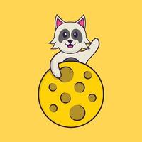 le chien mignon est sur la lune. concept de dessin animé animal isolé. peut être utilisé pour un t-shirt, une carte de voeux, une carte d'invitation ou une mascotte. style cartoon plat vecteur