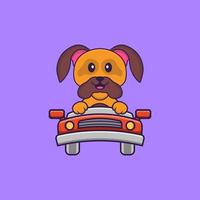 chien mignon conduit. concept de dessin animé animal isolé. peut être utilisé pour un t-shirt, une carte de voeux, une carte d'invitation ou une mascotte. style cartoon plat vecteur