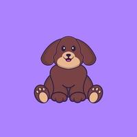 chien mignon est assis. concept de dessin animé animal isolé. peut être utilisé pour un t-shirt, une carte de voeux, une carte d'invitation ou une mascotte. style cartoon plat vecteur