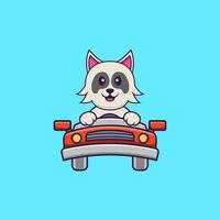 chien mignon conduit. concept de dessin animé animal isolé. peut être utilisé pour un t-shirt, une carte de voeux, une carte d'invitation ou une mascotte. style cartoon plat vecteur