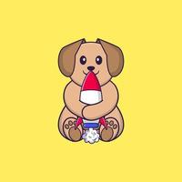 chien mignon tenant une fusée. concept de dessin animé animal isolé. peut être utilisé pour un t-shirt, une carte de voeux, une carte d'invitation ou une mascotte. style cartoon plat vecteur