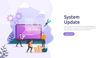 concept de progression de la mise à jour du système d'exploitation. processus de synchronisation des données et programme d'installation. illustration modèle de page de destination web, bannière, présentation, interface utilisateur, affiche, publicité, promotion ou support imprimé. vecteur