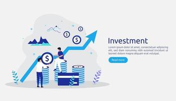 concept d'investissement commercial. charte graphique des retours sur investissement. croissance financière s'élevant jusqu'au succès. modèle de page de destination Web, bannière, présentation, médias sociaux et imprimés. illustration vectorielle vecteur