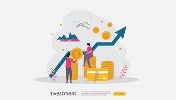 concept d'investissement commercial. charte graphique des retours sur investissement. croissance financière s'élevant jusqu'au succès. modèle de page de destination Web, bannière, présentation, médias sociaux et imprimés. illustration vectorielle vecteur