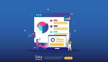 concept d'analyse de données numériques pour les études de marché et la stratégie de marketing numérique. analyse de site Web ou science des données avec le caractère des personnes. modèle de page de destination Web, bannière, présentation vecteur