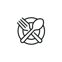 restaurant ligne icône isolé sur blanc Contexte. cuillère, fourchette, et assiette icône vecteur