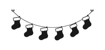 Noël stockage silhouette guirlande vecteur illustration, Noël chaussettes graphique de fête hiver vacances saison bruant