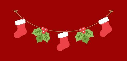 Noël stockage et du gui guirlande vecteur illustration, Noël graphique de fête hiver vacances saison bruant