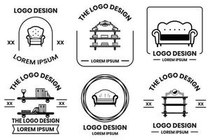 Accueil et Bureau meubles logo dans plat ligne art style vecteur