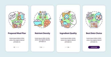 livraison de repas pour les diabétiques à bord de l'écran de la page de l'application mobile. Procédure pas à pas des nutriments Instructions graphiques en 4 étapes avec des concepts. modèle vectoriel ui, ux, gui avec des illustrations en couleurs linéaires