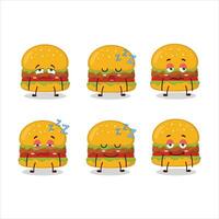 dessin animé personnage de Hamburger avec somnolent expression vecteur