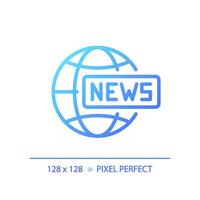 2d pixel parfait pente global nouvelles icône, isolé vecteur, mince ligne bleu illustration représentant journalisme. vecteur