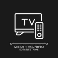 2d pixel parfait modifiable blanc télévision ensemble icône, isolé vecteur, mince ligne illustration représentant journalisme. vecteur