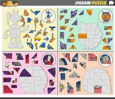 scie sauteuse puzzle Jeux ensemble avec dessin animé fantaisie personnages vecteur