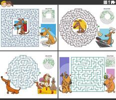 Labyrinthe Activités ensemble avec dessin animé chiens et chiots vecteur