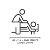 2d pixel parfait modifiable noir corps massage icône, isolé vecteur, méditation mince ligne illustration. vecteur