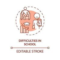 2d modifiable des difficultés dans école rouge mince ligne icône concept, isolé vecteur, monochromatique illustration représentant comportemental thérapie. vecteur