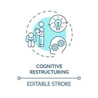2d modifiable cognitif restructuration bleu mince ligne icône concept, isolé vecteur, monochromatique illustration représentant comportemental thérapie. vecteur