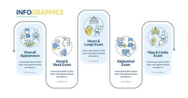 bébé physique examen rectangle infographie modèle. nouveau née soins de santé. Les données visualisation avec 5 pas. modifiable chronologie Info graphique. flux de travail disposition avec ligne Icônes vecteur