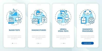 diagnostique procédures pour les enfants bleu l'intégration mobile app filtrer. procédure pas à pas 4 pas modifiable graphique instructions avec linéaire concepts. interface utilisateur, ux, gui modèle vecteur