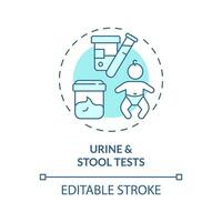 urine et tabouret tests turquoise concept icône. un rein fonction. médical examen. en bonne santé bébé. pédiatrique soins de santé abstrait idée mince ligne illustration. isolé contour dessin. modifiable accident vasculaire cérébral vecteur