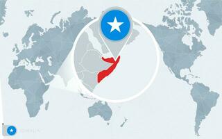 pacifique centré monde carte avec agrandie Somalie. drapeau et carte de Somalie. vecteur