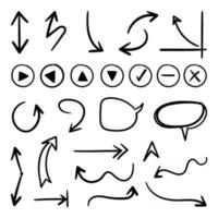 ensemble d'icônes vectorielles flèche dessinée à la main. croquis de conception de flèche pour le plan d'affaires et l'éducation. vecteur