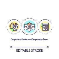 don d'entreprise et icône de concept de subvention d'entreprise. stratégie de collecte d'argent. illustration de fine ligne d'idée d'investissement de fonds. dessin de couleur de contour isolé de vecteur. trait modifiable vecteur