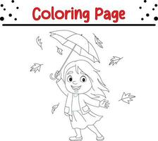 action de grâces coloration page pour enfants. vecteur dessin animé les enfants lancement l'automne feuilles