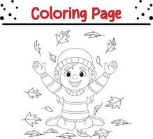 action de grâces coloration page pour enfants. vecteur dessin animé les enfants lancement l'automne feuilles