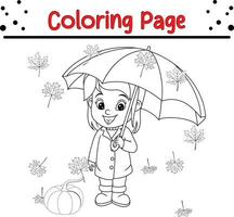 action de grâces coloration page pour enfants. vecteur dessin animé les enfants lancement l'automne feuilles