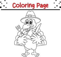 action de grâces coloration page. noir et blanc dessin animé vecteur illustration de marrant dinde
