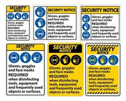 Avis de sécurité gants, lunettes et masques requis signe sur fond blanc, illustration vectorielle eps.10 vecteur