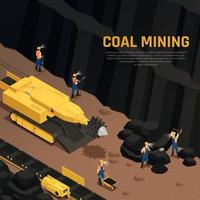 Les mineurs de la production de charbon composition isométrique vector illustration