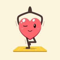 dessin animé cœur personnage Faire yoga sur exercice tapis vecteur
