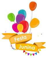 fond de vacances festa junina. fête traditionnelle du festival de juin du brésil. vacances d'été. illustration vectorielle avec ruban, ballon vecteur
