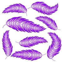ensemble de silhouettes violettes abstraites isolées plates des feuilles se courbant dans différentes directions vecteur
