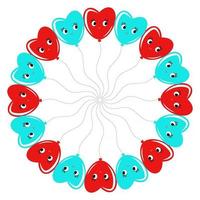 une couronne ronde de ballons souriants dessin animé bleu et rouge. sur fond blanc vecteur