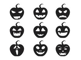 ensemble de silhouette Halloween citrouille horreur visage plat conception vecteur