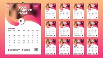 conception de modèle de calendrier mural gratuit 2022 avec vecteur. agenda avec place pour la photo. vecteur