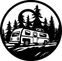 camping - noir et blanc isolé icône - vecteur illustration