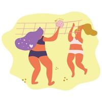 les filles jouent au beach-volley, concept positif pour le corps, sport d'été. illustration plate. vecteur