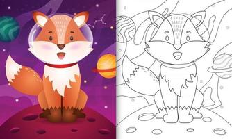 livre de coloriage pour les enfants avec un renard mignon dans la galaxie de l'espace vecteur