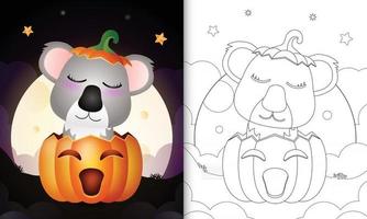 livre de coloriage avec un koala mignon dans la citrouille d'halloween vecteur