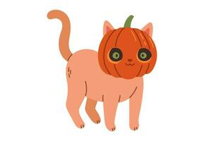 Halloween chat. marron chaton dans jack o lanterne costume. content Halloween costume illustration. vecteur illustration