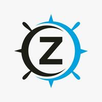 lettre z navire logo concept avec navire roue signe vecteur modèle