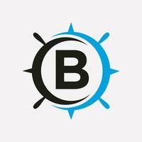 lettre b navire logo concept avec navire roue signe vecteur modèle
