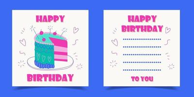 carte de joyeux anniversaire décorée de gâteau et de papier à lettres vecteur