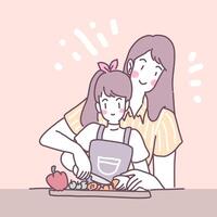 illustration vectorielle à plat avec une fille qui cuisine dans la cuisine vecteur